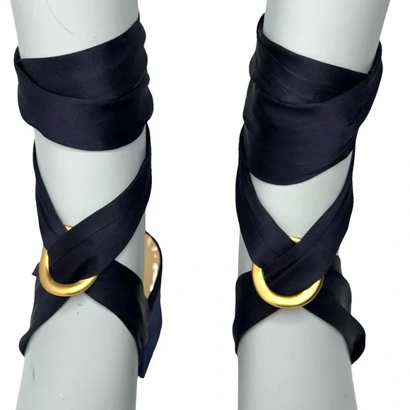 ALEXANDRE BIRMAN Alessa 60 Suede Ankle Wrap Block Sandals Navy Petrol with Gold - Picture 9 of 16